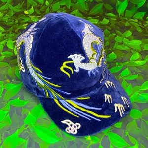 GUCCI DRAGON BLUE VELVET CAP HAT (L)/(59) - New